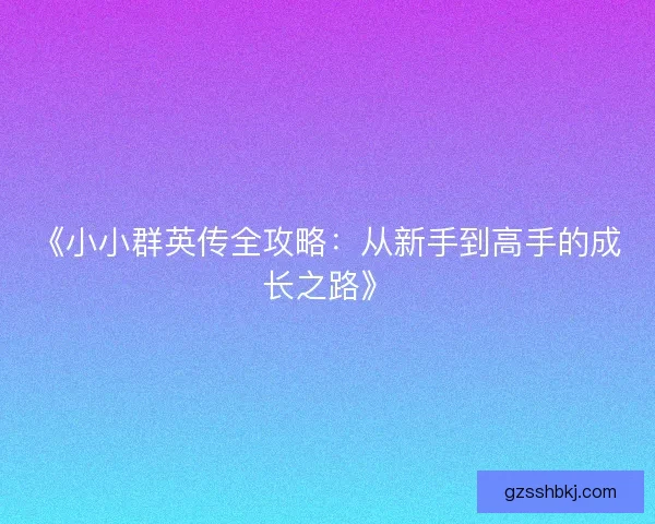 《小小群英传全攻略：从新手到高手的成长之路》